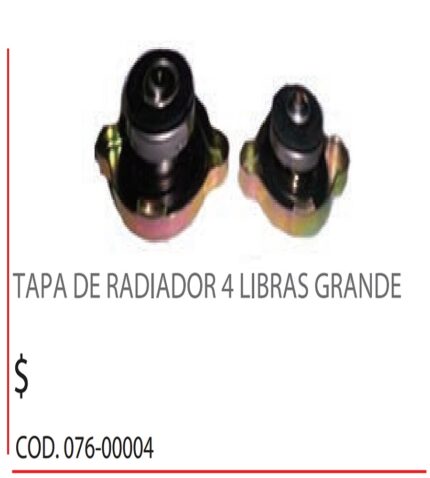 Tapa de Radiador 4 Libras Grande – Alta Presión – Repuesto Automotriz para Sistema de Refrigeración