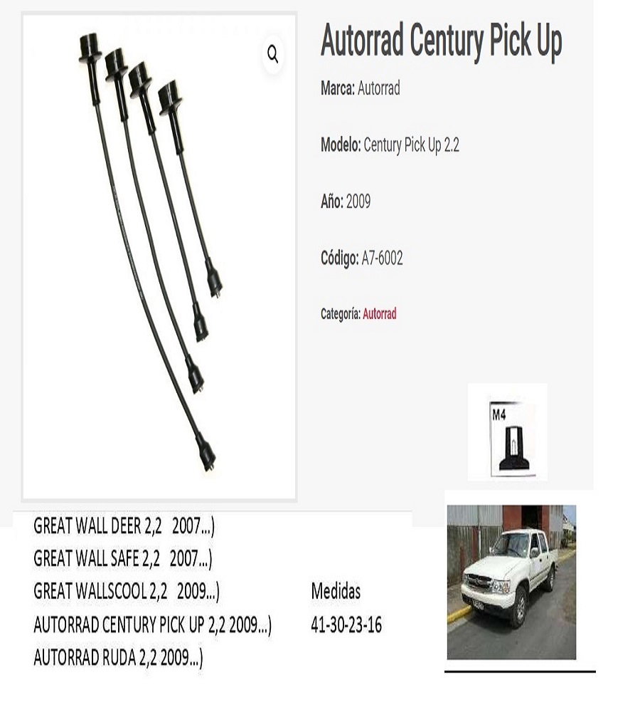 A7-6002 cable de bujias autorrad century pick up