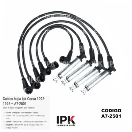 Juego Cables de Bujías Chevrolet CORSA MONOPUNTO TUBO RESORTE 5 Cables / ECO SWING C14NZ SOHC 8V/ ASTRA F 1400 C14NZ / KADETT E 1400 C14NV