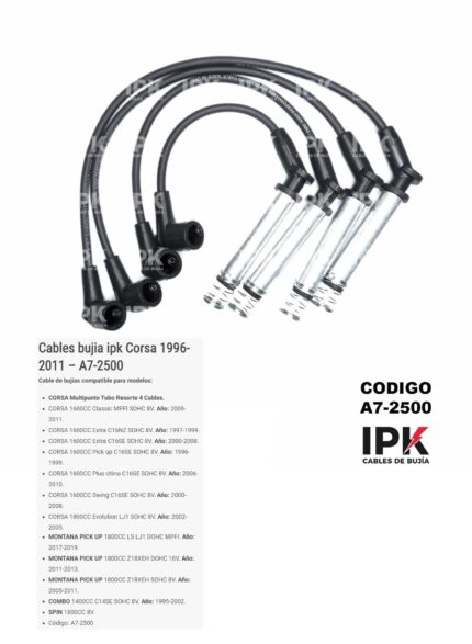 Juego Cables de Bujías Chevrolet CORSA MULTIPUNTO TUBO RESORTE 4 cables / CORSA 1600CC /  MONTANA PICK UP  1800CC / COMBO 1400CC