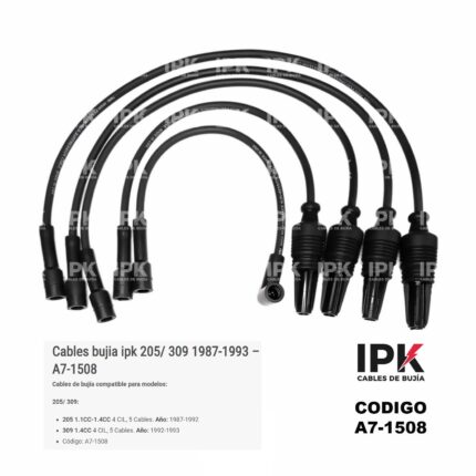 Juego de cables de bujías IPK para Peugeot 205 309 1.1 1.4 1987-1993 4 cables + cable DIN
