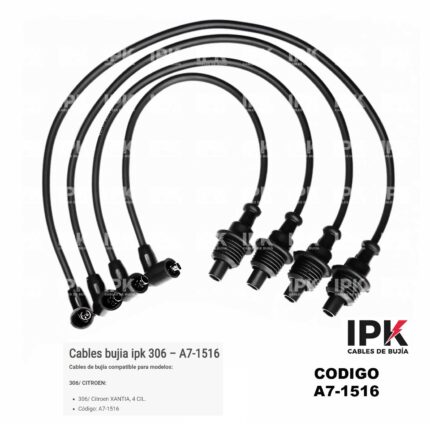 Juego de 4 cables de bujía IPK código A7-1516 para Peugeot 306 y Citroen Xantia - Repuestos Cañas