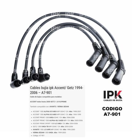 Juego Cables de Bujías ACCENT todos hasta 2000 / Getz / ACCENT PRIME / AVANTE/ VERNA SEDAN