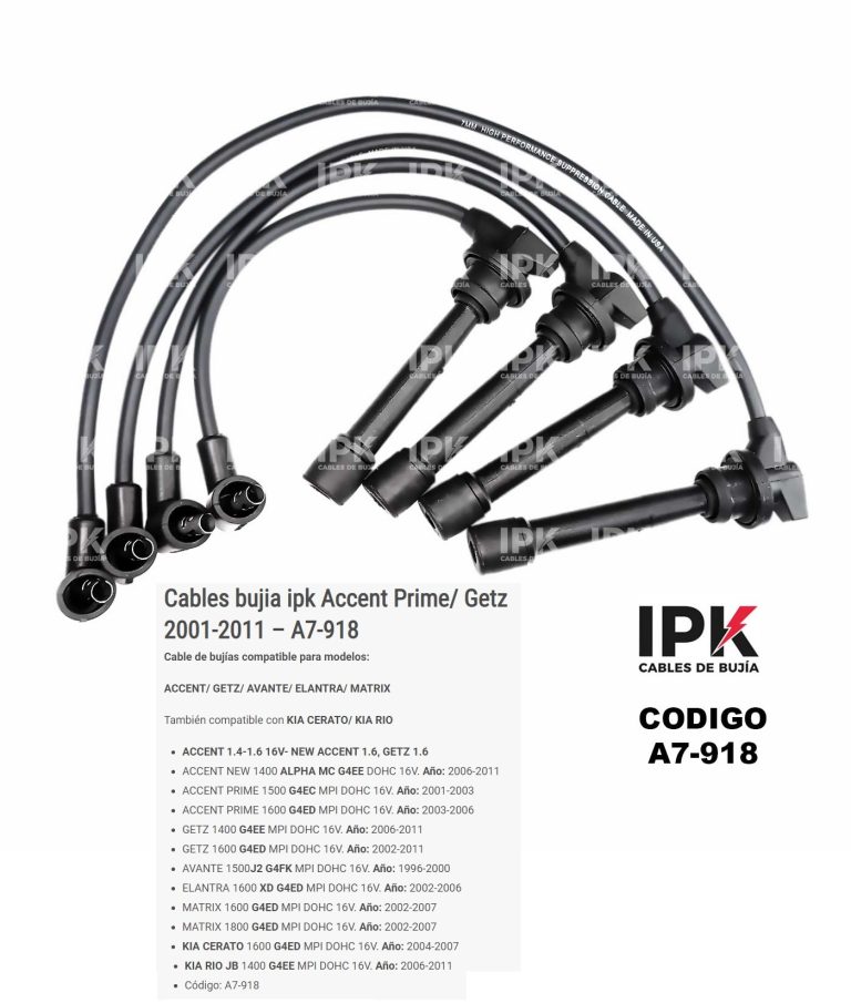 Juego de Cables de Bujías IPK A7-918 para Hyundai Accent Prime y Getz 1.4 1.6