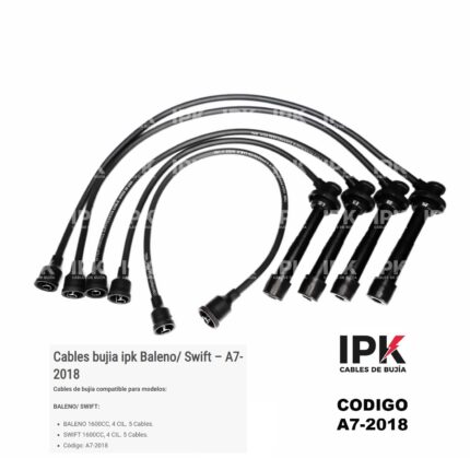 Juego de cables de bujía IPK A7-2018 para Suzuki Baleno 1.6 1995-1997 4 cables + cable DIN