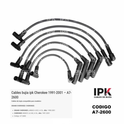 JUEGO CABLE DE BUJÍAS JEEP CHEROKEE 4.0L L6 | GRAND CHEROKEE LAREDO 4.0L | IPK A7-2600