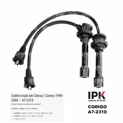 Juego Cables de Bujías Kia CLARUS / CARENS 1.8 2 CABLES / CARENS II 1800 TB MPI 16V DOHC / CLARUS 1800 TB 16V