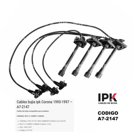 Juego Cables Bujía Toyota Corona 2000 ST191 3S-FE 93-97 | 5S-FE RAV4 Camry Carina | IPK A7-2147 | Materiales Premium EEUU