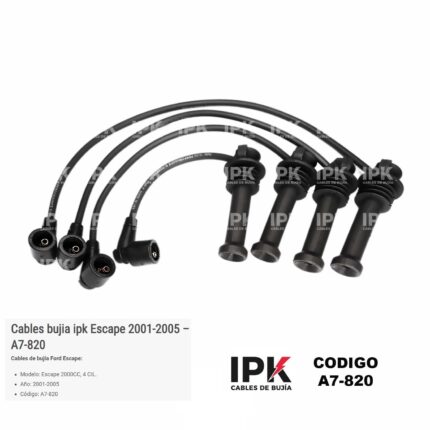 Juego de Cables de Bujías Ford Escape 2001-2005 | Código A7-820 | Motor 2000cc