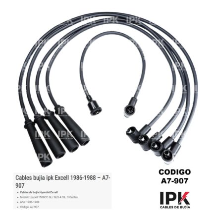 Juego cables bujía IPK Hyundai Excel 1.5 GL GLS 86-88 código A7-907