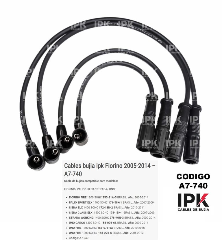 Juego cables de bujías IPK A7-740 para Fiat Fiorino Palio Siena Strada Uno Fire 1.3 y 1.4