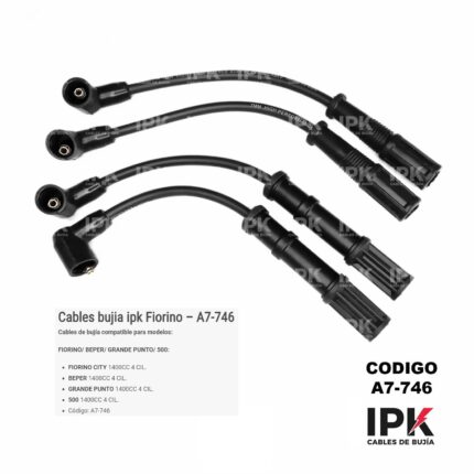 Juego cables bujía IPK Fiat Fiorino Beper Grande Punto 500 código A7-746 1400cc sistema encendido