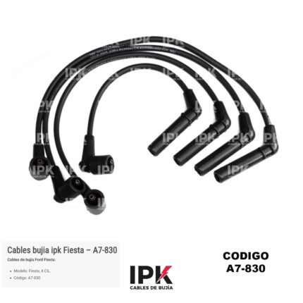 Juego cables de bujías IPK A7-830 para Ford Fiesta motores 4 cilindros con aislamiento de silicona