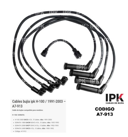 Juego cables bujía IPK Hyundai H-100 Sonata 1990-2003 motores G4CS G4CM G4CP código A7-913