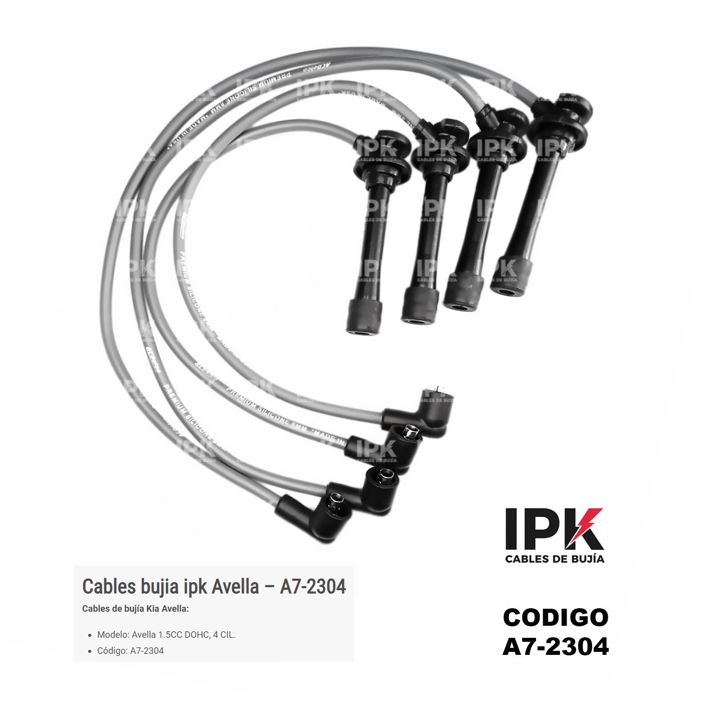CABLE-DE-BUJIA-KIA-AVELLA-1500-DOCH-A7-2304 Juego de cables de bujías IPK A7-2304 para Kia Avella 1.5 DOHC 4 cilindros