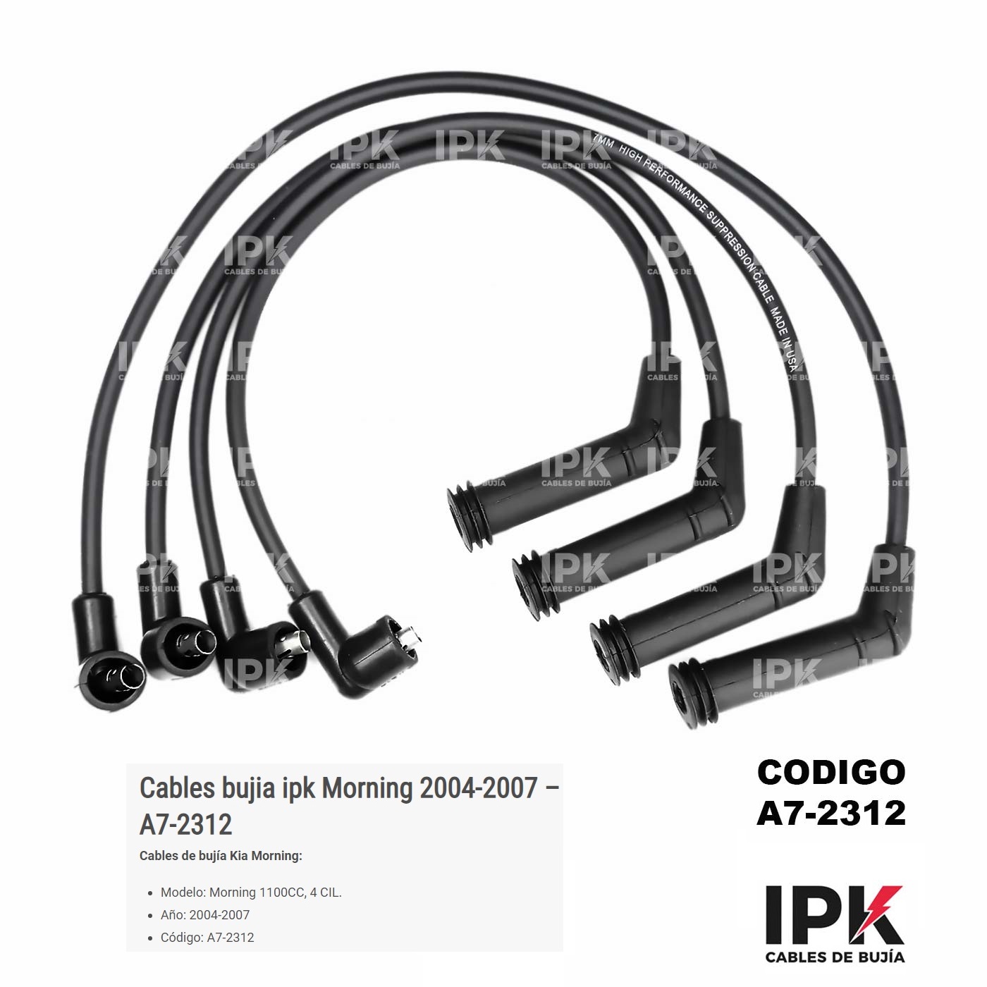 CABLE-DE-BUJIA-KIA-MORNING-1.1-2004-2007-A7-2312 cables bujia kia mornning