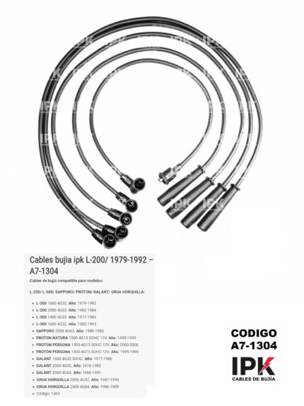 Juego Cables de Bujías Mitsubishi L-200 / L-300 / SAPORO/ PROTON NATURA /PROTON PERSONA/ GALANT /GRUA HORQUILLA
