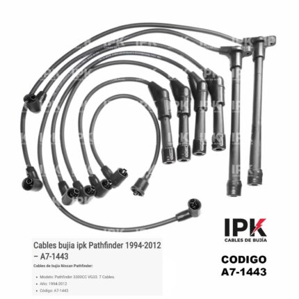 Juego cables bujía IPK Nissan Pathfinder 3.3L VG33 código A7-1443 7 cables 1994-2012 sistema encendido