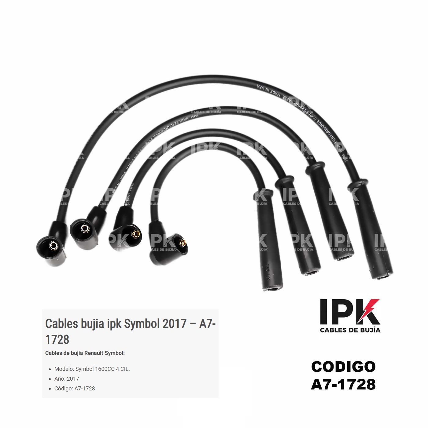 CABLE-DE-BUJIA-RENAULT-SYMBOL-1.6-2017-A7-1728 Juego Cables de Bujías Renault Symbol y New Symbol 1,6