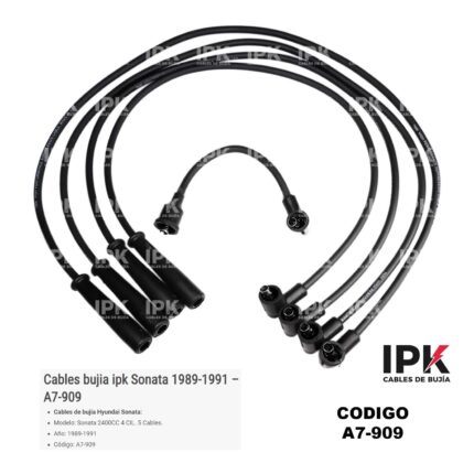 Juego cables bujía IPK Hyundai Sonata 2.4 1989-1990-1991 código A7-909