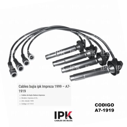 Juego cables de bujías IPK A7-1919 para Subaru Impreza 1999-2003 y posteriores tecnología wire wound