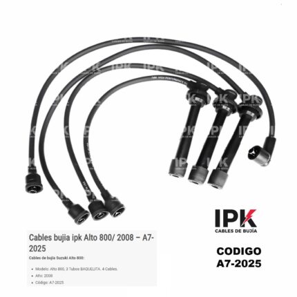 Juego de cables de bujía IPK A7-2025 para Suzuki Alto 800 3 tubo baquelita 2008-2012