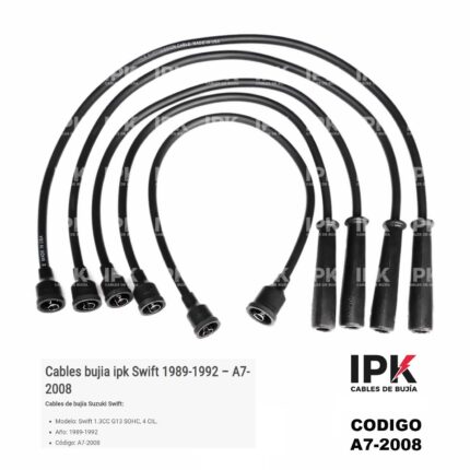 Cables de Bujías IPK para Suzuki Swift 1989-1992 | Código A7-2008 | Distribuidores Oficiales en Chile