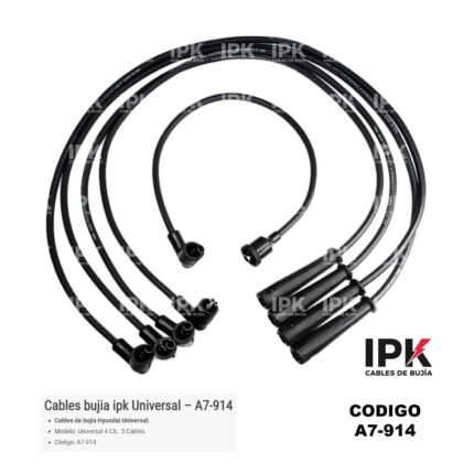 Juego cables bujía IPK Hyundai H-100 Sonata 1990-2003 motores G4CS G4CM G4CP código A7-913