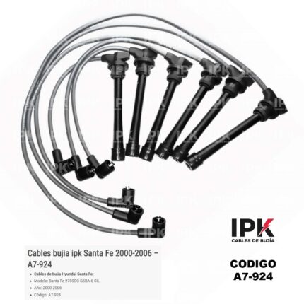 Juego de cables de bujías IPK Hyundai Santa Fe 2700 G6BA 2000-2006 código A7-924