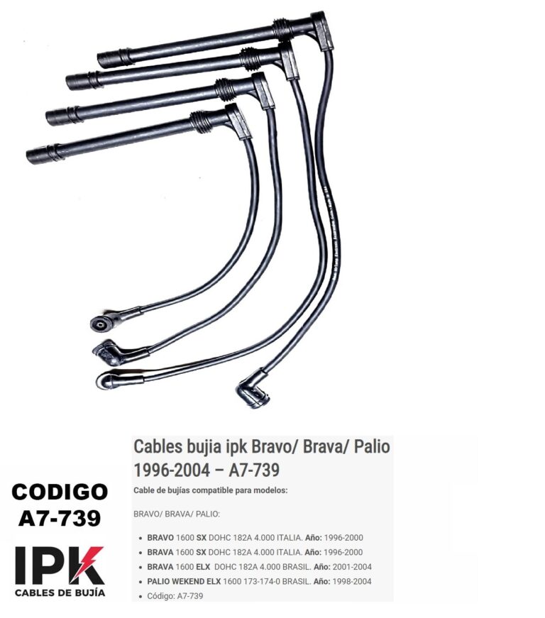 juego cables de bujías fiat bravo / brava / palio wekend elx 1600