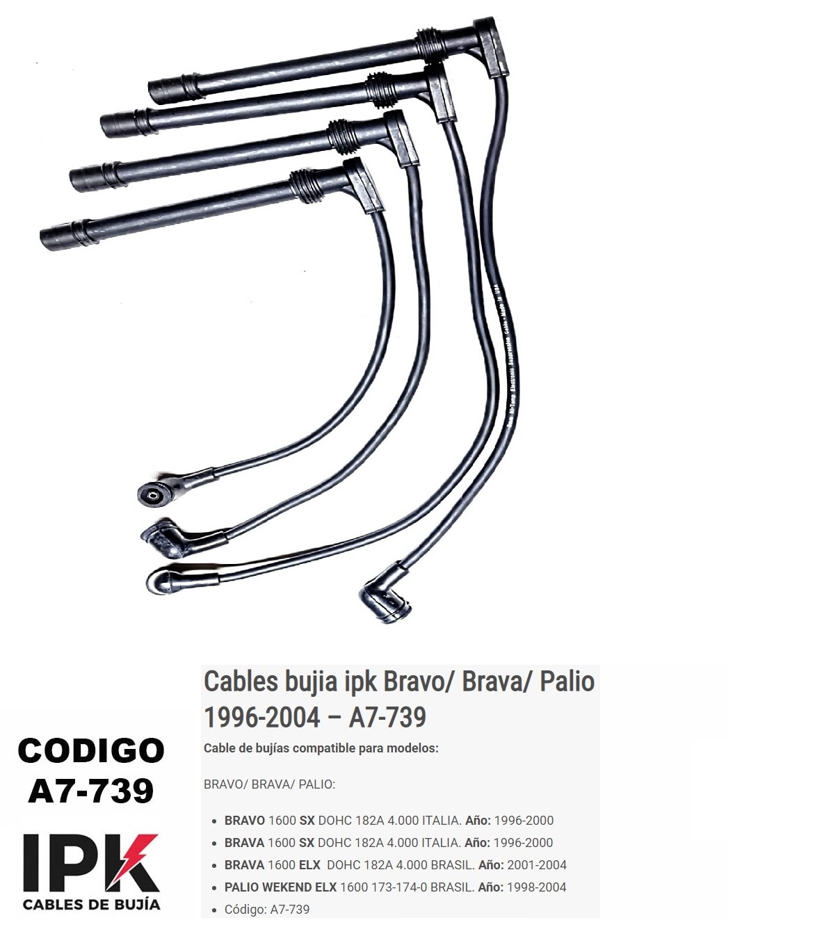 juego cables de bujías fiat bravo / brava / palio wekend elx 1600 juego cables de bujías fiat bravo / brava / palio wekend elx 1600